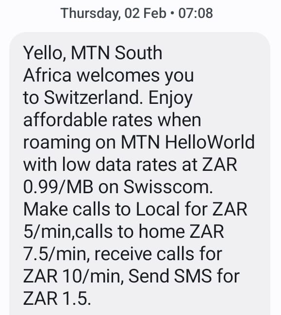 MTN's ludicrous international roaming charges for Switzerland