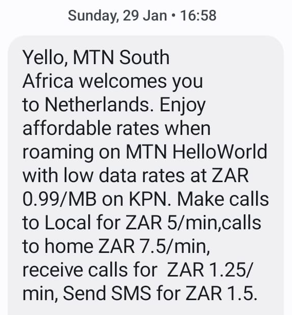 MTN's ludicrous international roaming charges for The Netherlands